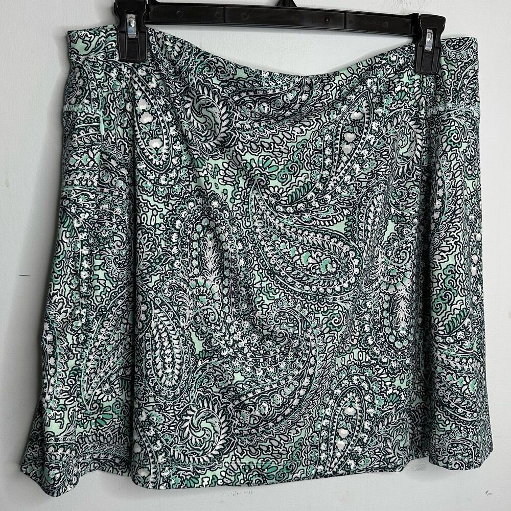 J. Jill Fit Performance Knit Skort Green Blue White Paisley Print Size Large